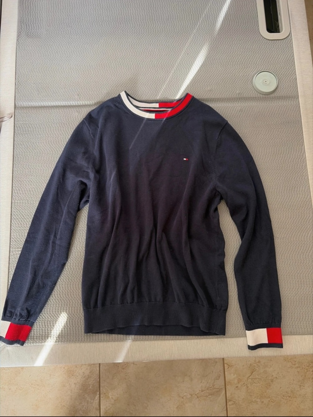 Tommy Hilfiger Navy Crewneck Sweater with Red & White Accents